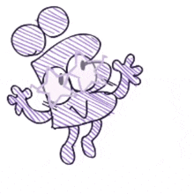 a purple and white drawing of a frog with a bow on its head