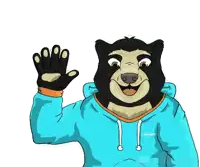 a cartoon of a bear wearing a blue hoodie