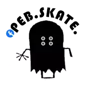 a drawing of a ghost with the words feb skate
