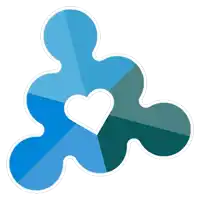 a blue logo with a heart in the middle of it