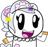 a cartoon character with a flower in her hair is wearing a white dress and necklace .