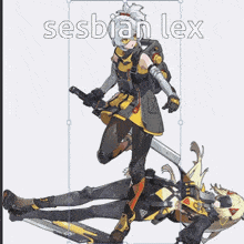 a drawing of a girl with a gun and the word sesbian lex