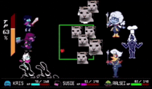 kris and susie are fighting each other in a video game and kris has 63 hp