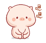 a cartoon pig is sitting down with his hands on his knees and looking at the camera .