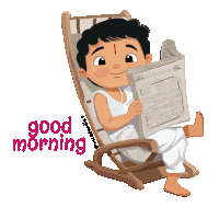 a cartoon of a man reading a newspaper with the words good morning written below him