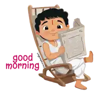 a cartoon of a man reading a newspaper with the words good morning written below him