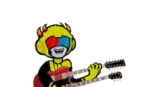 a cartoon drawing of a monster playing a gibson guitar