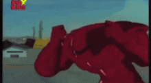a cartoon of iron man fighting a red superhero