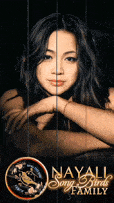 a picture of a woman with the words navali song birds family on it