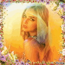 a picture of a woman with a veil on her head is surrounded by flowers and butterflies with the caption picmix