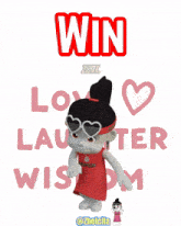 a poster that says win love laughter wisdom with a cartoon girl on it