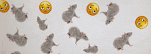 a bunch of mice and a yellow smiley face on a white background