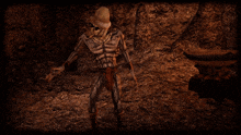 a computer generated image of a skeleton with a hat on