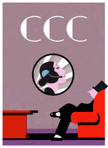 an illustration of a woman wearing a headset with the letters ccc above her