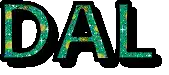 the word dal is written in green glitter on a white background