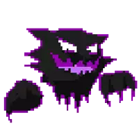 a pixel art drawing of a black and purple monster with a purple tail .