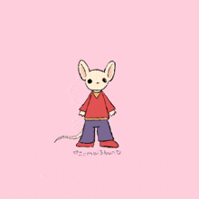 a drawing of a mouse wearing a red sweater and pants