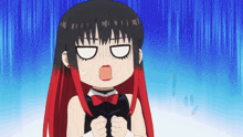 a girl with red and black hair has her eyes closed