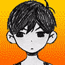 a black and white drawing of a boy with a very angry look on his face .