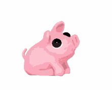 a pink pig with big eyes is sitting on a white background .