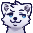 a pixel art of a white cat with blue eyes .