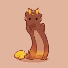 a cartoon drawing of a dragon with horns and a tail .