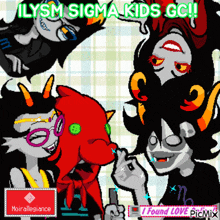 a group of trolls with the words ilysm sigma kids gci written above them