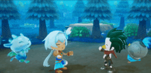 a cartoon character with green hair is standing next to another character