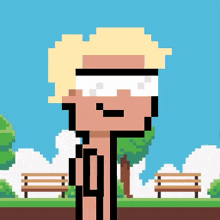 a pixel art of a naked man wearing sunglasses in a park