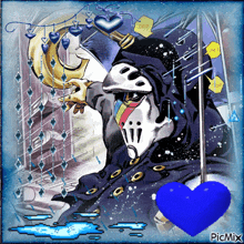 a picture of a cartoon character with a blue heart and the words picmix