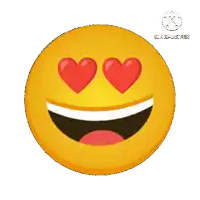 a yellow smiley face with two red hearts in its eyes and a smile