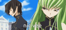 a man and a woman are standing next to each other and the words nic vee are visible