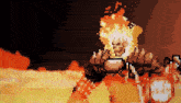 a pixel art of a man with flames coming out of his mouth