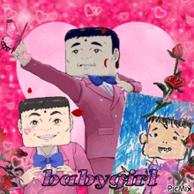 a picture of a man holding a butterfly and the word babygirl on the bottom