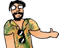 a pixel art of a man with a beard wearing sunglasses and a hawaiian shirt