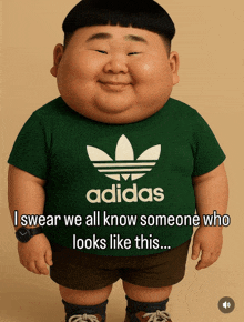 a cartoon character is wearing an adidas shirt and shorts