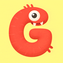 a red letter g with big eyes and teeth