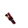 a pixel art drawing of a person wearing a hat and a red coat .