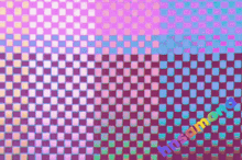 a purple and blue checkered background with the word nishimoto written in rainbow colors