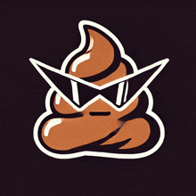 a sticker of a poop wearing sunglasses on a dark background