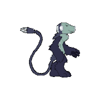 a pixel art drawing of a monster with headphones