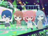 a group of anime characters are dancing on a stage with tiktok written on the bottom