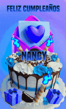a picture of a birthday cake with the name nancy on it