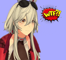 a cartoon character with a speech bubble that says wtf on it