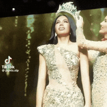 a tiktok video of a woman wearing a tiara