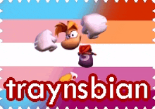 a traynsbian logo with a cartoon character in the background