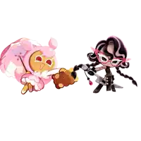 a cookie and a girl with glasses are holding hands