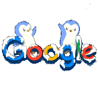 a google logo with penguins on it