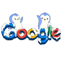 a google logo with penguins on it
