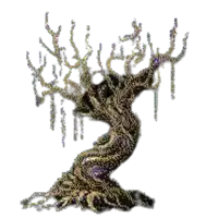 a drawing of a tree with a twisted trunk